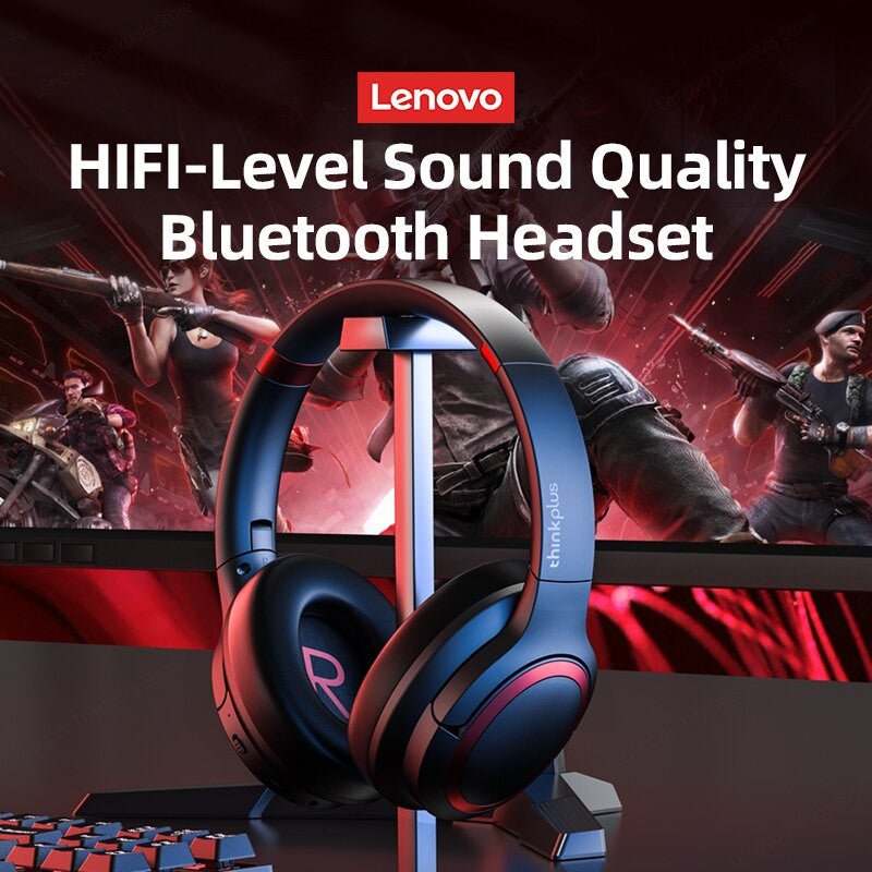 Lenovo TH40 wireless Bluetooth headphones with HIFI-level sound quality showcased in a dynamic gaming setup, featuring ergonomic design and advanced specifications for an immersive audio experience.