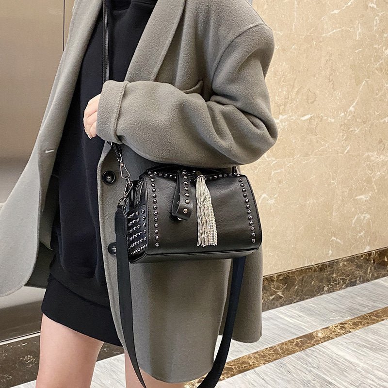 Fashion Rivet Women’s Handbag – Black Tote, Crossbody & Shoulder Bag - Adistore