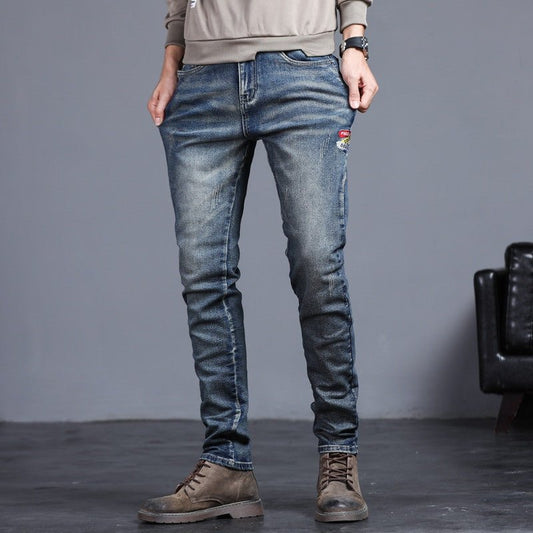 Vintage Blue Men's Jeans – Elastic Fit Spring Summer Denim Pants - Adistore