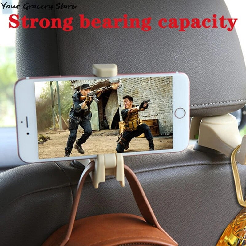 Universal Car Headrest Hooks With Phone Holder Backseat.