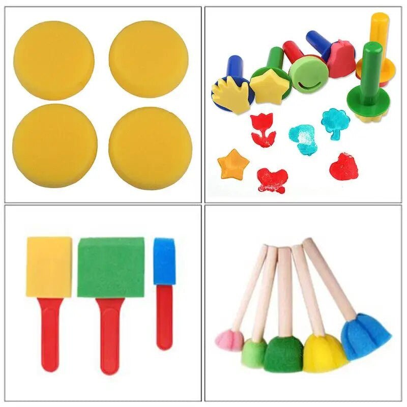 30 Pcs Kids Children Early Learning Painting Foam Sponge Brush Tools Kit