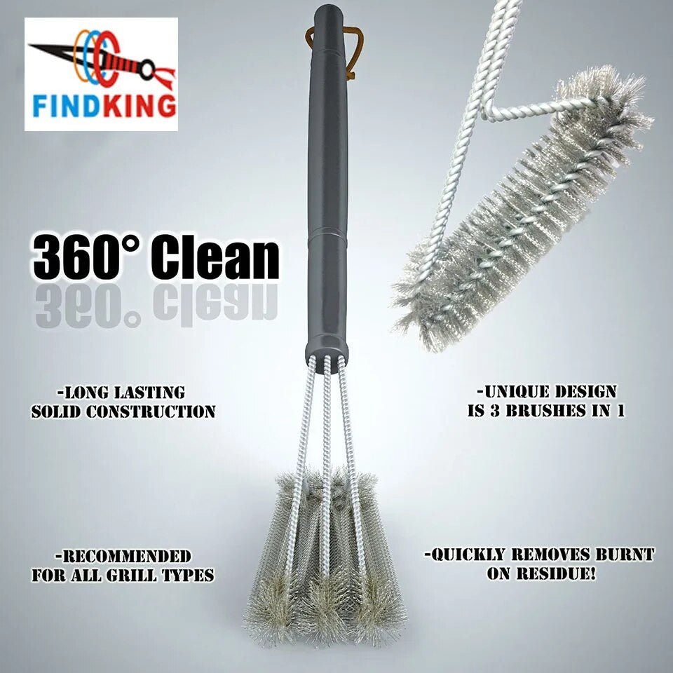 18-inch Grill Cleaning Brush - 3 Stainless Steel Brushes In 1.