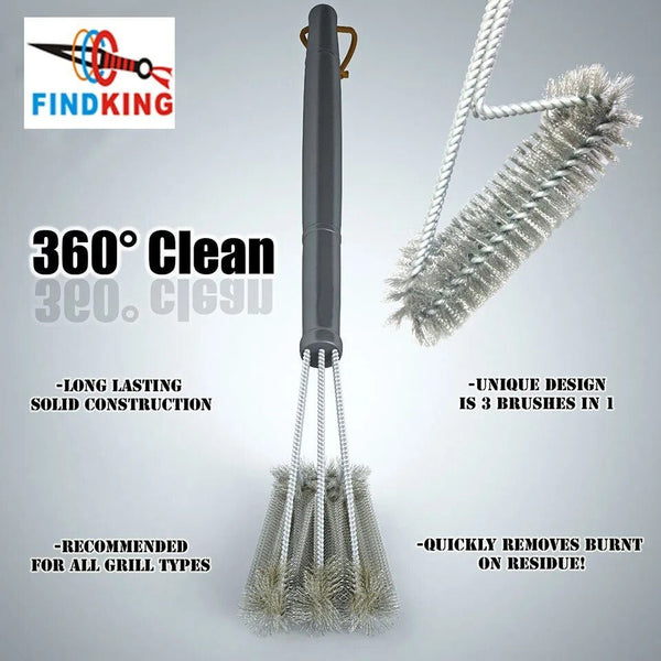 18-Inch BBQ Grill Cleaning Brush – 3-in-1 Stainless Steel Bristles - Adistore