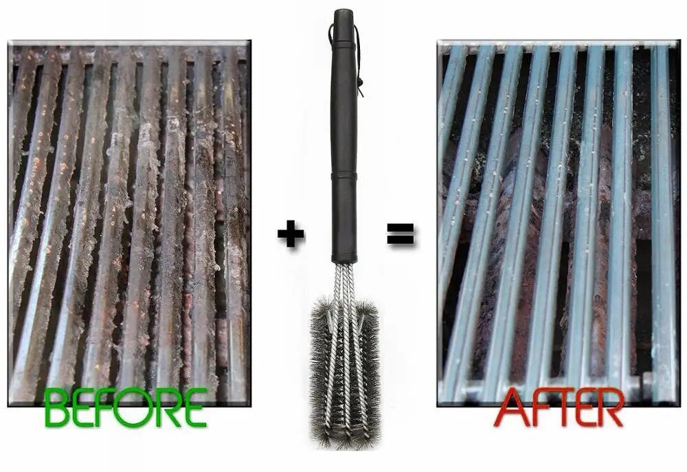 18-inch Grill Cleaning Brush - 3 Stainless Steel Brushes In 1.