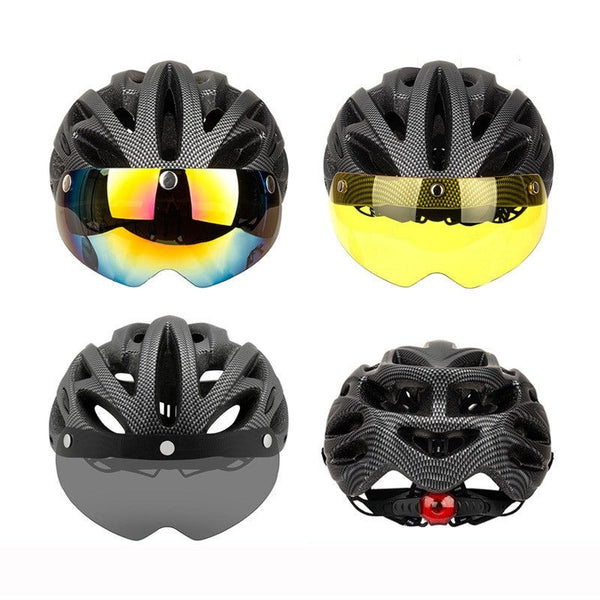 SUPERIDE Cycling Helmet with Rear Light, Goggles & Visor – Unisex