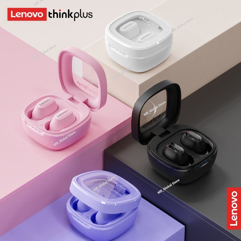 Lenovo XT62 Earphone Bluetooth 5.3 Wireless Earbuds in various colors displayed in open charging cases, highlighting sleek design and advanced features for sports and daily use.