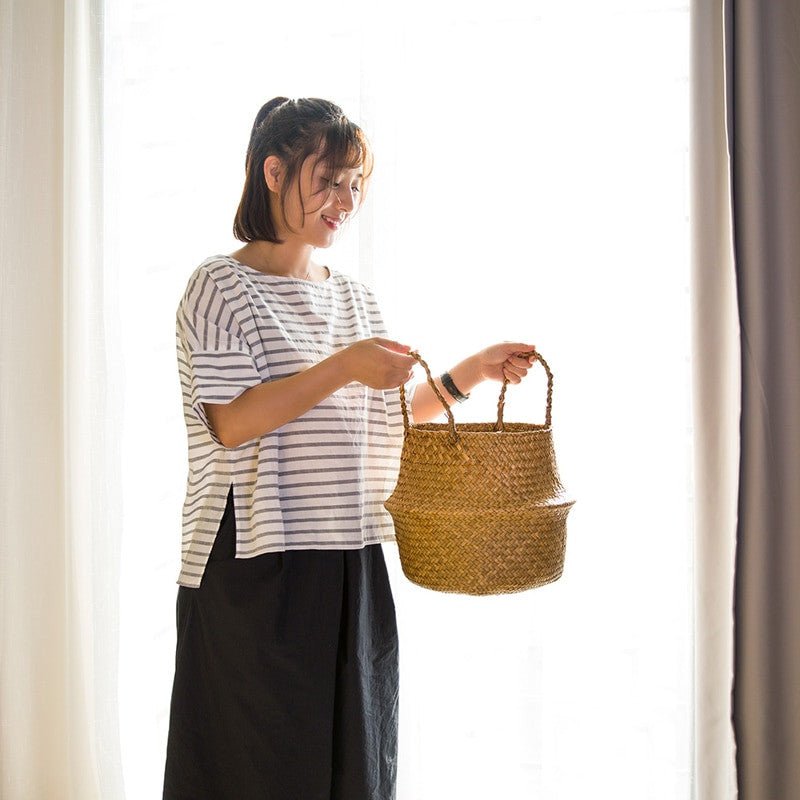 Handmade Natural Rattan Seagrass foldable multi-purpose Basket.