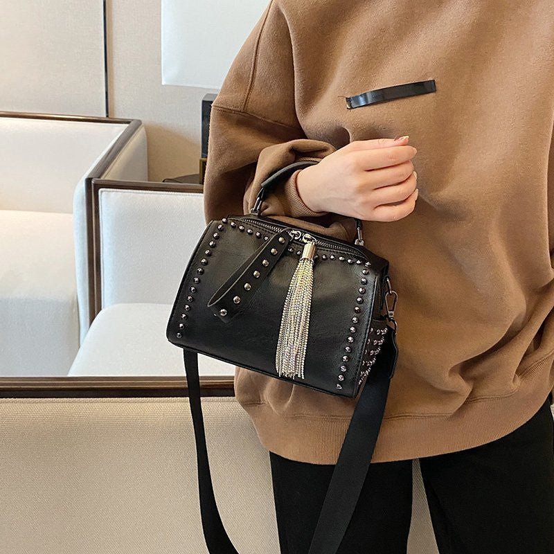 Fashion Rivet Women’s Handbag – Black Tote, Crossbody & Shoulder Bag - Adistore