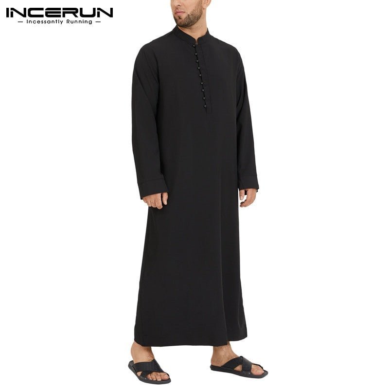 Muslim Men Jubba Thobe Long Sleeve | Stand Collar Islamic Arabic Kaftan.