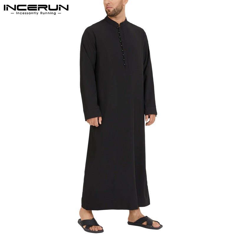 Muslim Men Jubba Thobe Long Sleeve | Stand Collar Islamic Arabic Kaftan.