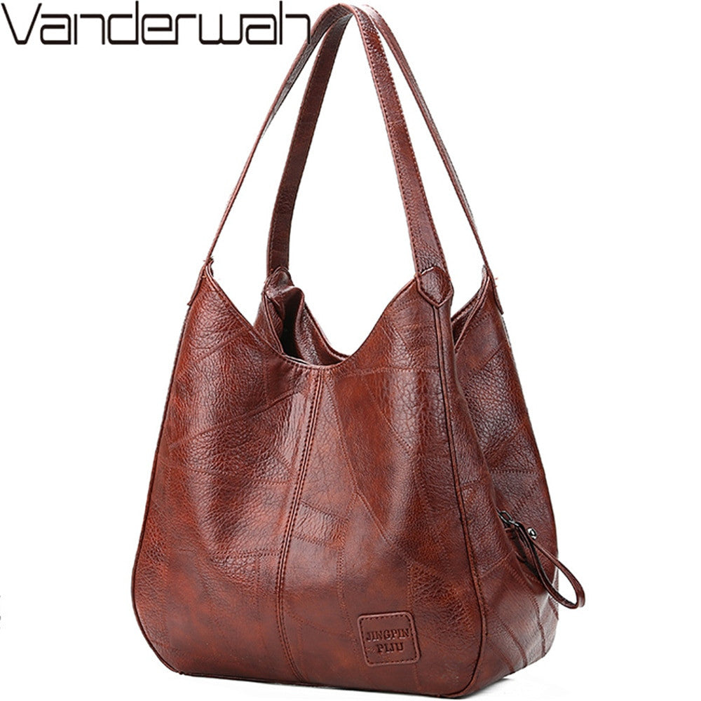 Vintage Leather Luxury Large Capacity Tote Bag for Women.