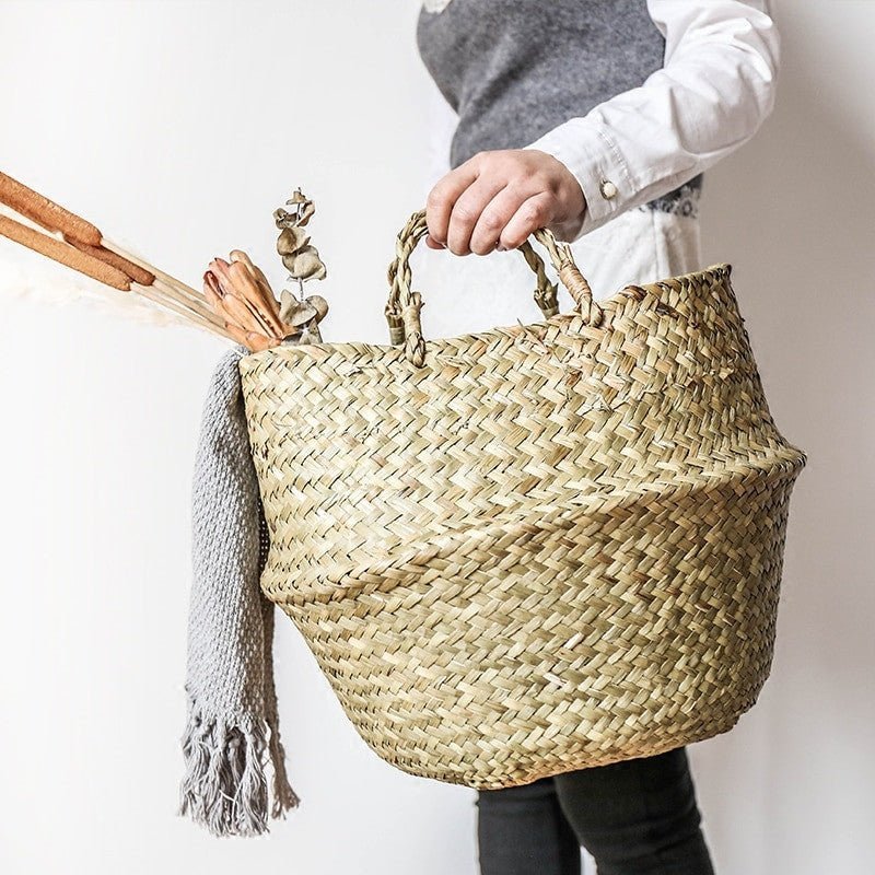 Handmade Natural Rattan Seagrass foldable multi-purpose Basket.