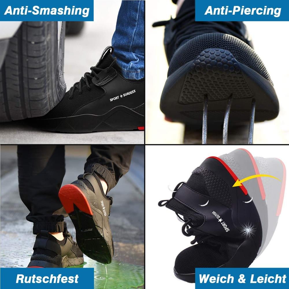 SUADEX Men Work Safety Shoes Steel Toe Cap Anti-Smashing Puncture Proof.