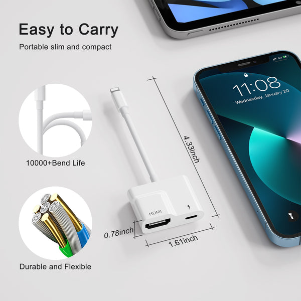 Lightning to HDMI AV Adapter – iPhone to TV/Projector Screen Connector - Adistore