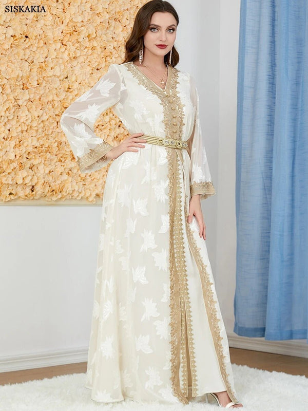 Siskakia Elegant Muslim Abaya Set – 2 Pieces Floral Embroidery Dress - Adistore