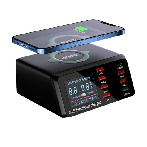 100W 8-Port USB Charging Station with Wireless Charger for iPhone/Xiaomi - Adistore