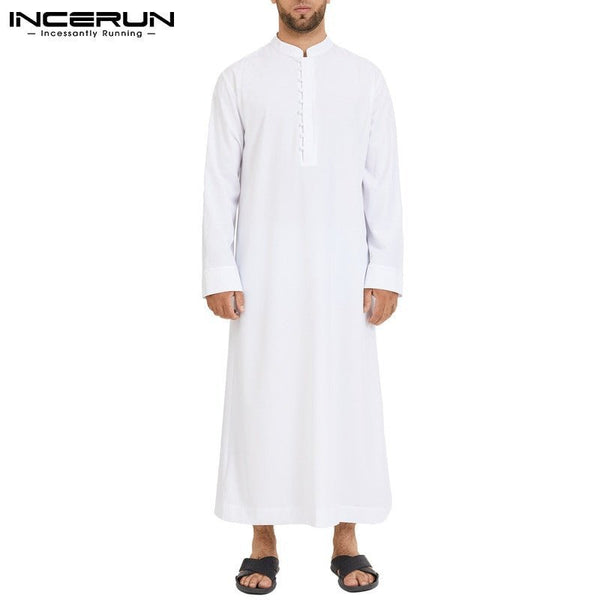 Muslim Men’s Long Sleeve Jubba Thobe – Arabic Kaftan with Stand Collar - Adistore