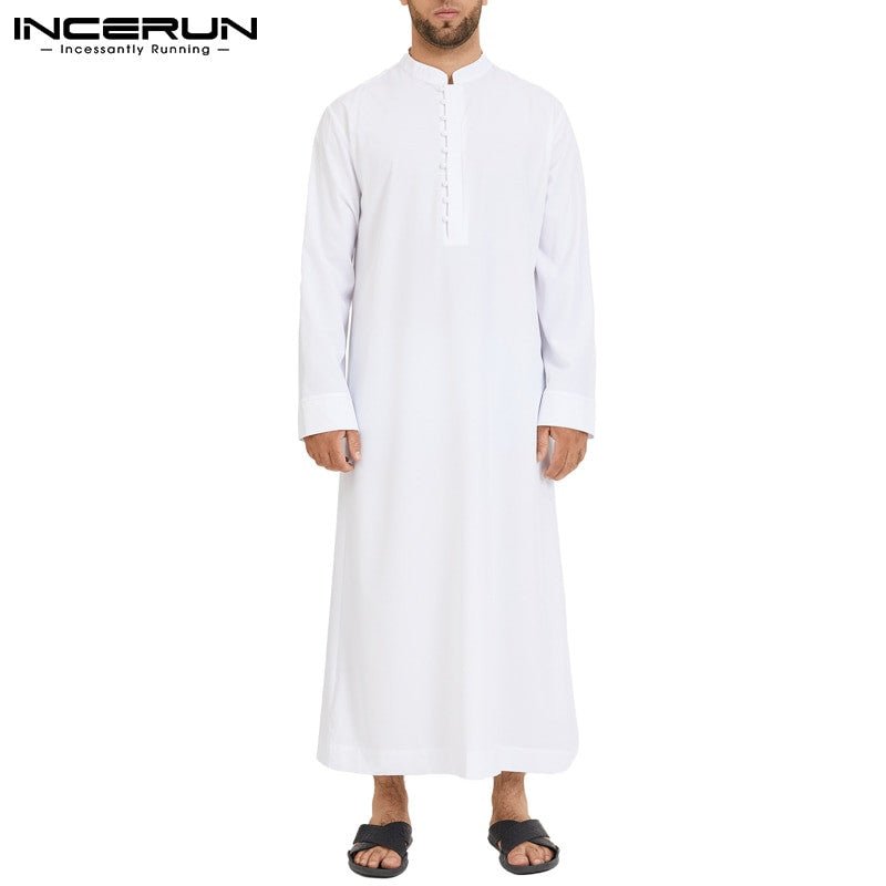 Muslim Men Jubba Thobe - Long sleeve, stand collar Islamic Arabic kaftan for a blend of tradition and style.