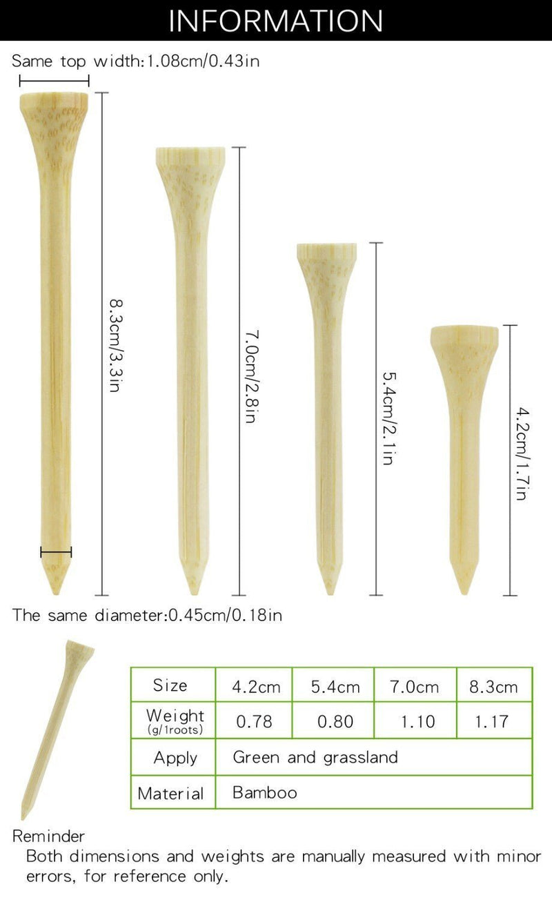 100x Golf Bamboo Tees – 4 Sizes | Eco-Friendly Wooden Golf Ball Holder - Adistore