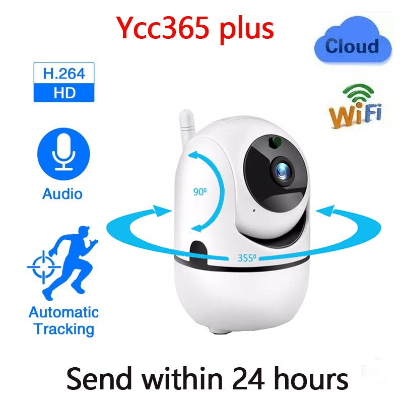 Ycc365 1080P Cloud HD IP Camera - A WiFi-enabled security camera with auto-tracking, perfect for baby monitoring. Night vision ensures round-the-clock surveillance for enhanced safety and peace of mind