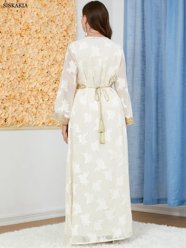 Siskakia Elegant Muslim Abaya Set – 2 Pieces Floral Embroidery Dress - Adistore