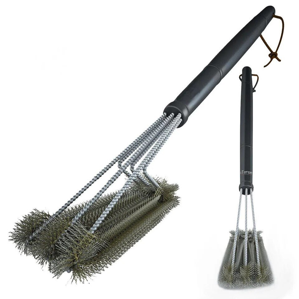 18-inch Grill Cleaning Brush - 3 Stainless Steel Brushes In 1.