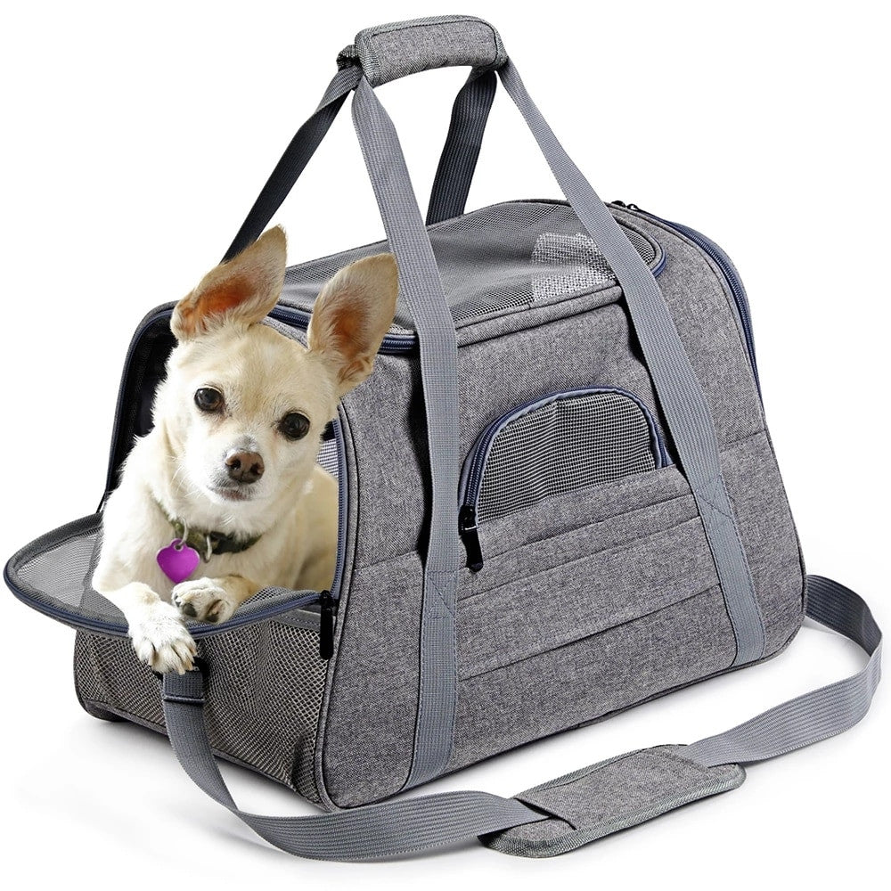 Dog carrier bag portable backpack with mesh window airline approved.