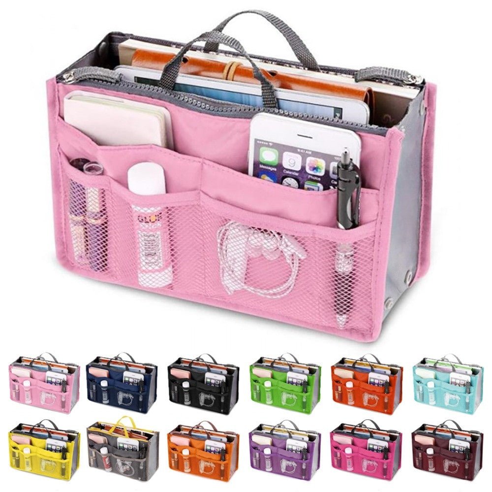 Women’s nylon travel makeup insert organiser tote with multiple compartments