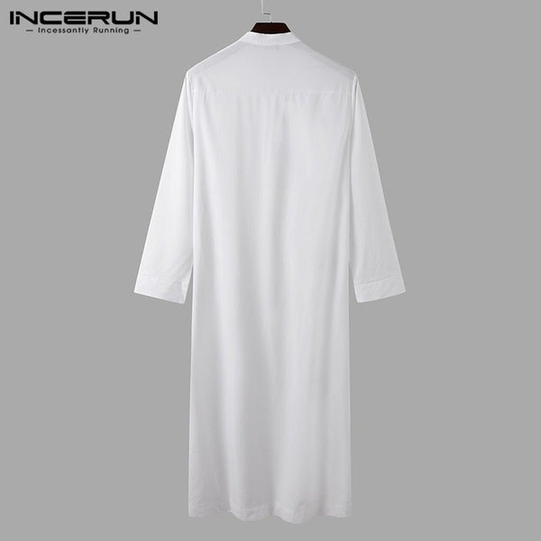 Muslim Men’s Long Sleeve Jubba Thobe – Arabic Kaftan with Stand Collar - Adistore