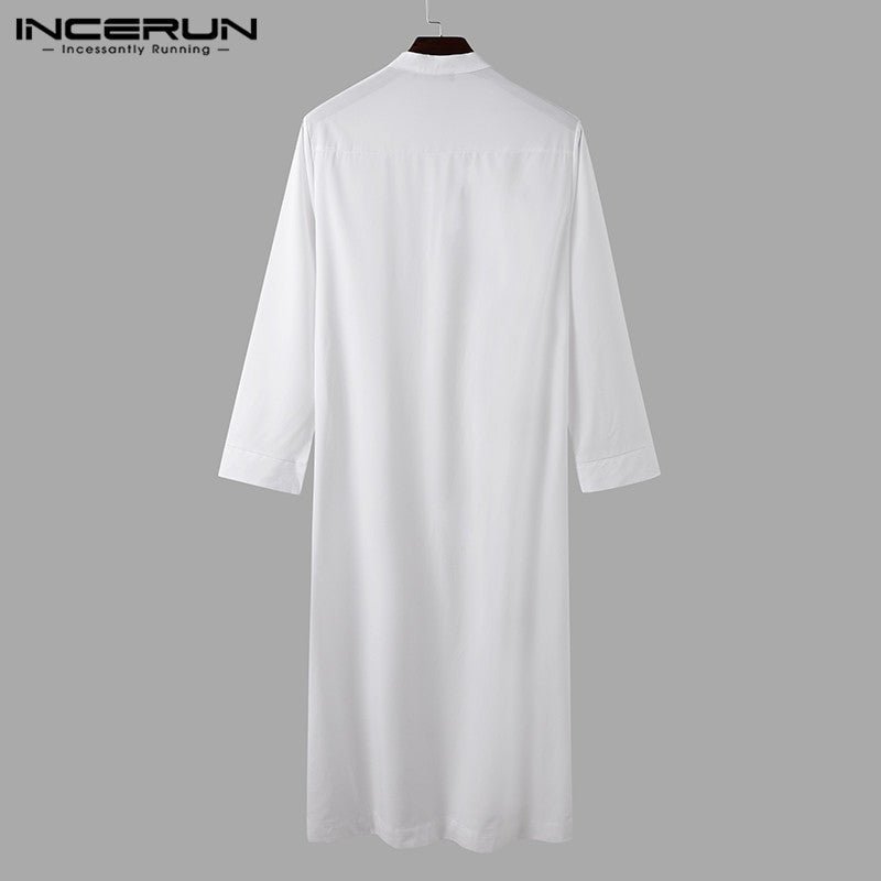 Muslim Men’s Long Sleeve Jubba Thobe – Arabic Kaftan with Stand Collar - Adistore