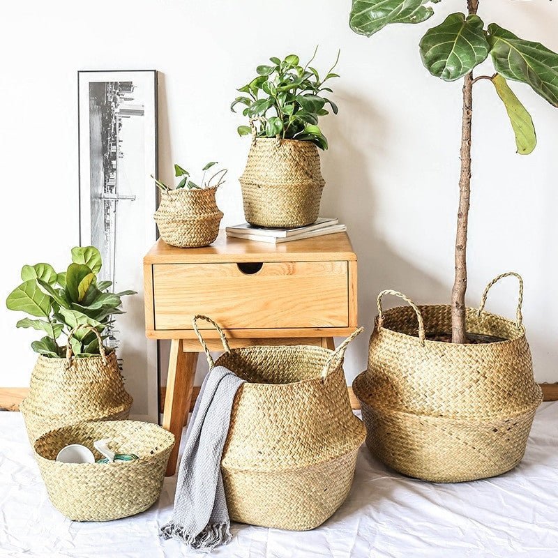 Handmade Natural Rattan Seagrass foldable multi-purpose Basket.