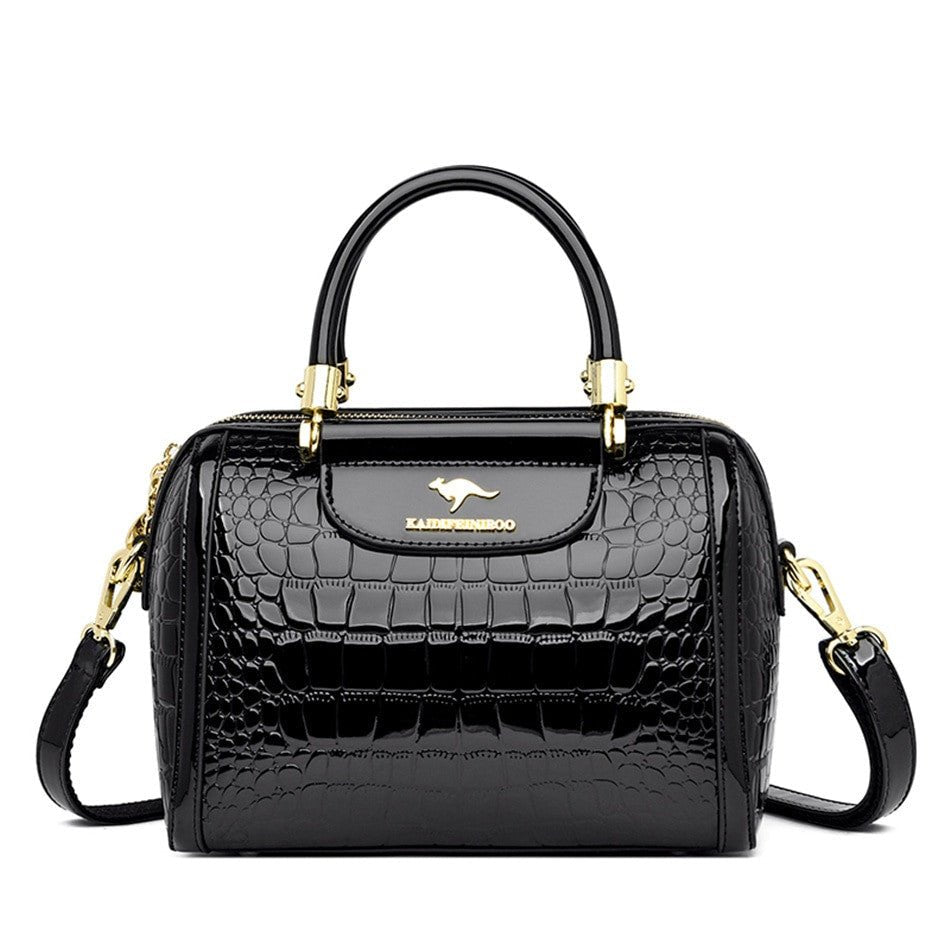Luxury Patent Leather Crocodile Pattern Handbag for Women – Elegant Tote - Adistore