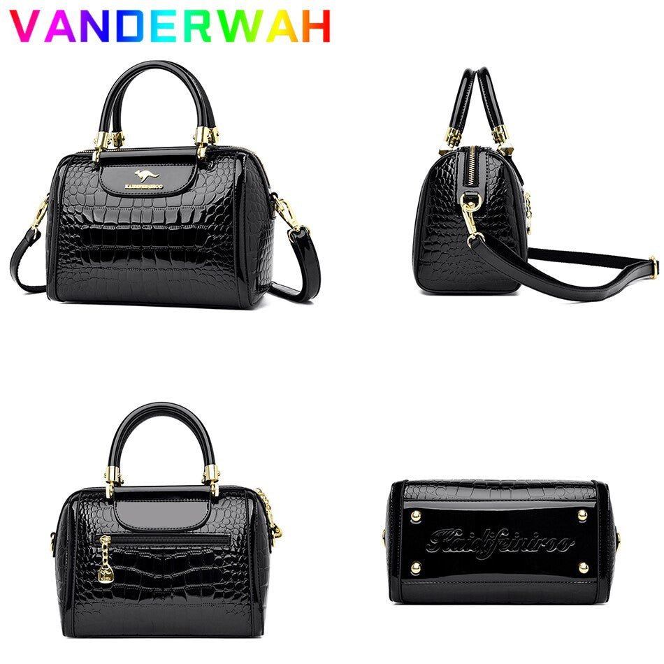 Luxury Patent Leather Crocodile Pattern Handbags for Women.