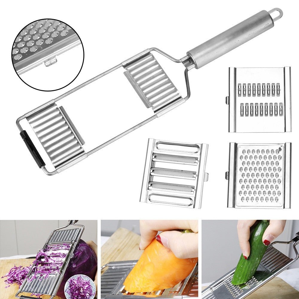 Stainless steel multi-purpose vegetable and fruit slicer grater cutter shredder with interchangeable blades,