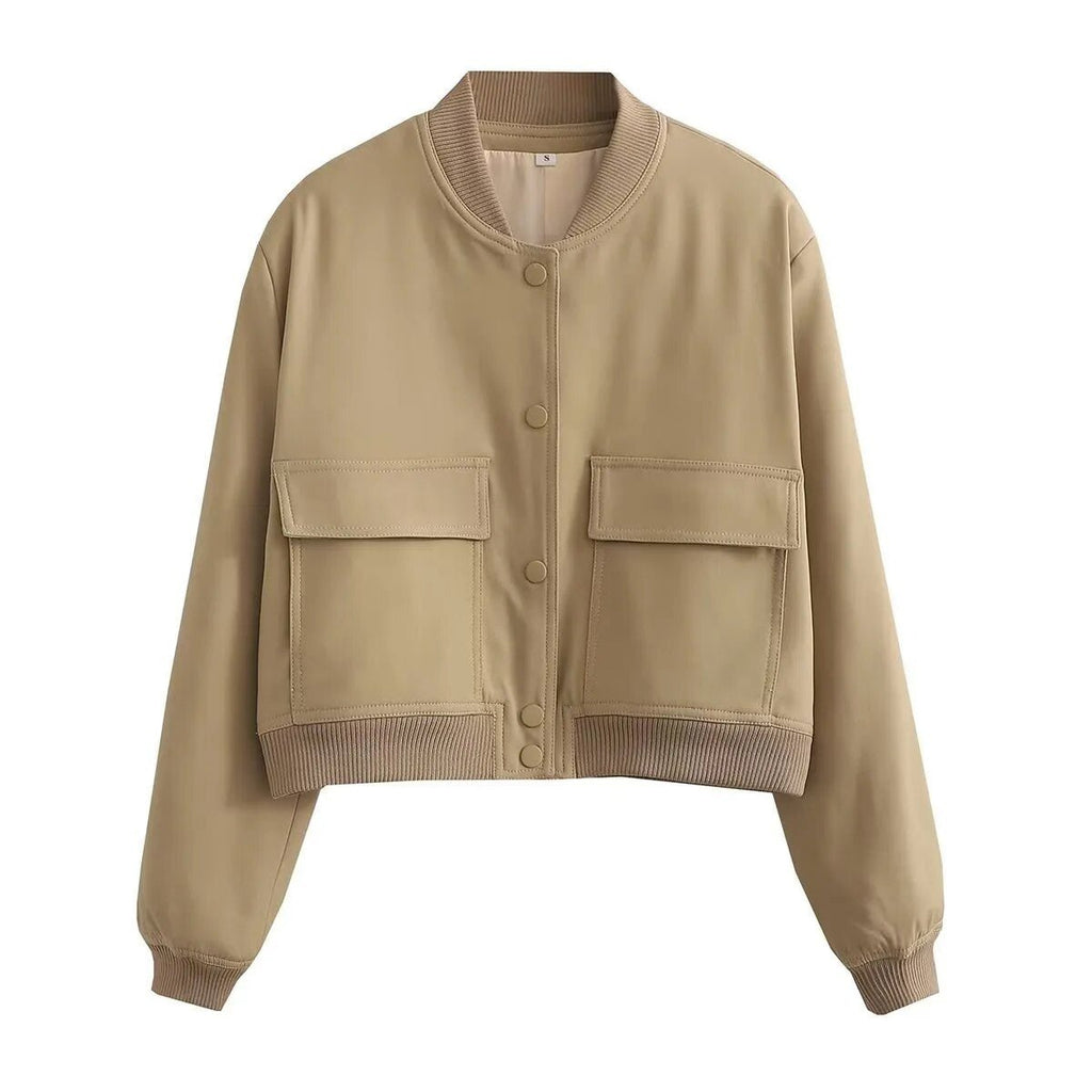 SLTNX TRAF Women’s Bomber Jacket – Long Sleeve with Pockets - Adistore