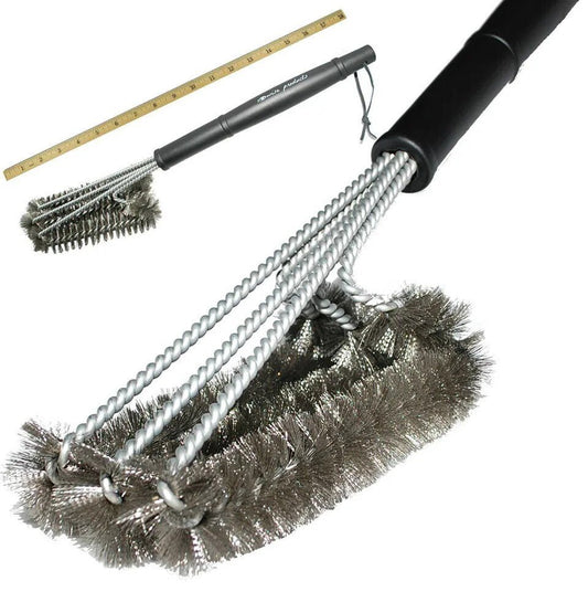 18-inch grill cleaning brush with 3 stainless steel brushes in 1.