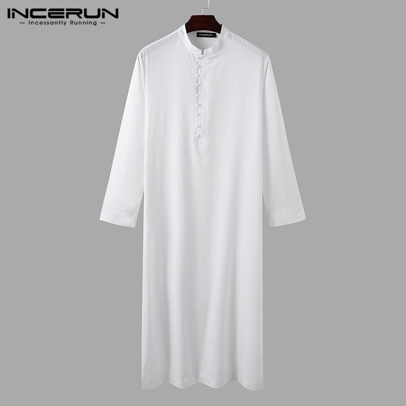 Muslim Men Jubba Thobe Long Sleeve | Stand Collar Islamic Arabic Kaftan.