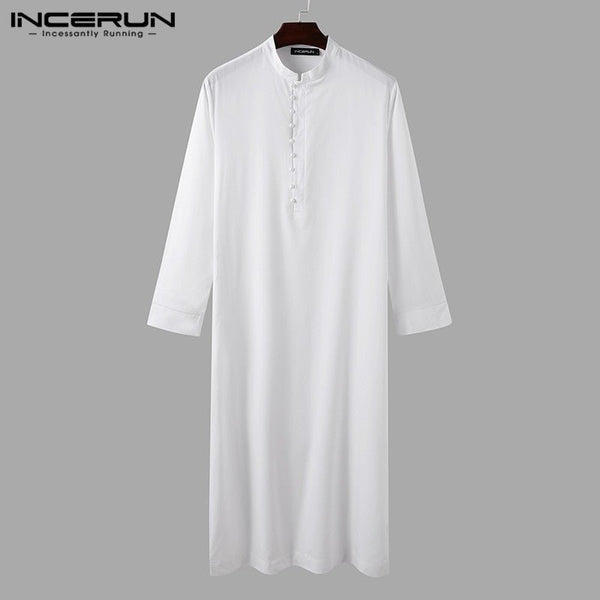 Muslim Men’s Long Sleeve Jubba Thobe – Arabic Kaftan with Stand Collar - Adistore