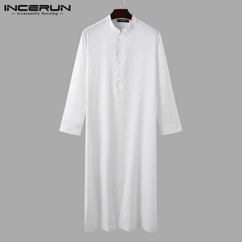 Muslim Men’s Long Sleeve Jubba Thobe – Arabic Kaftan with Stand Collar - Adistore