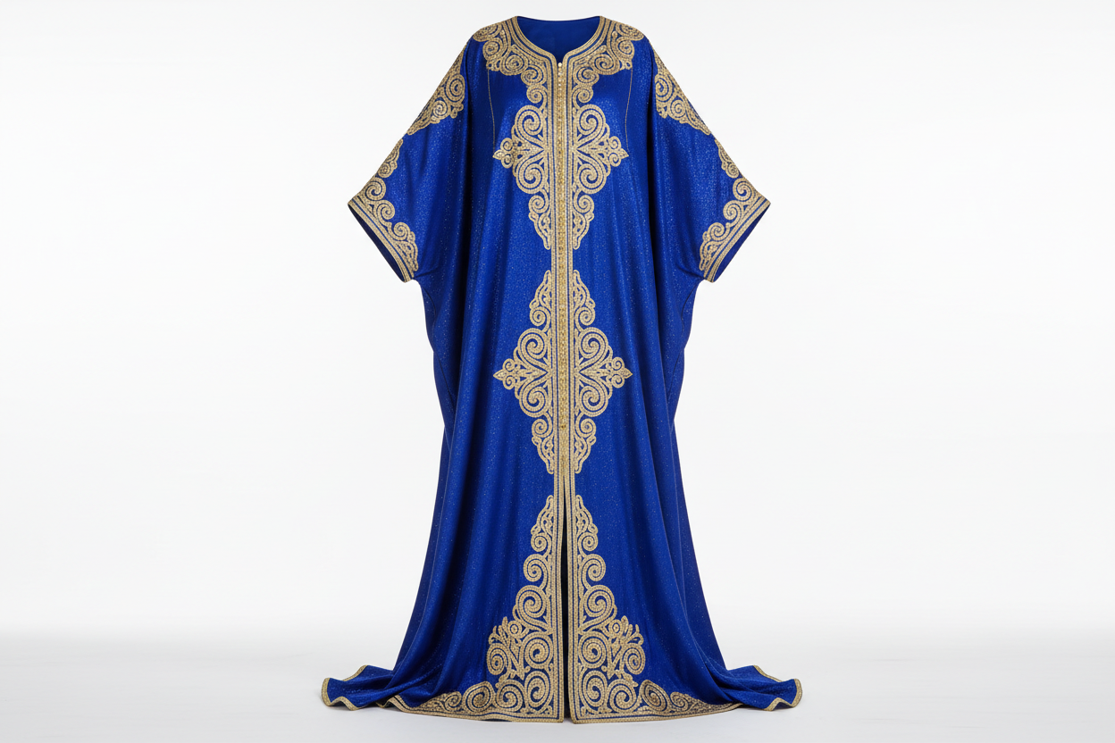  Gorgeous Moroccan Caftan Dress with Gold Lace – Albanian Abaya Prom - Blue