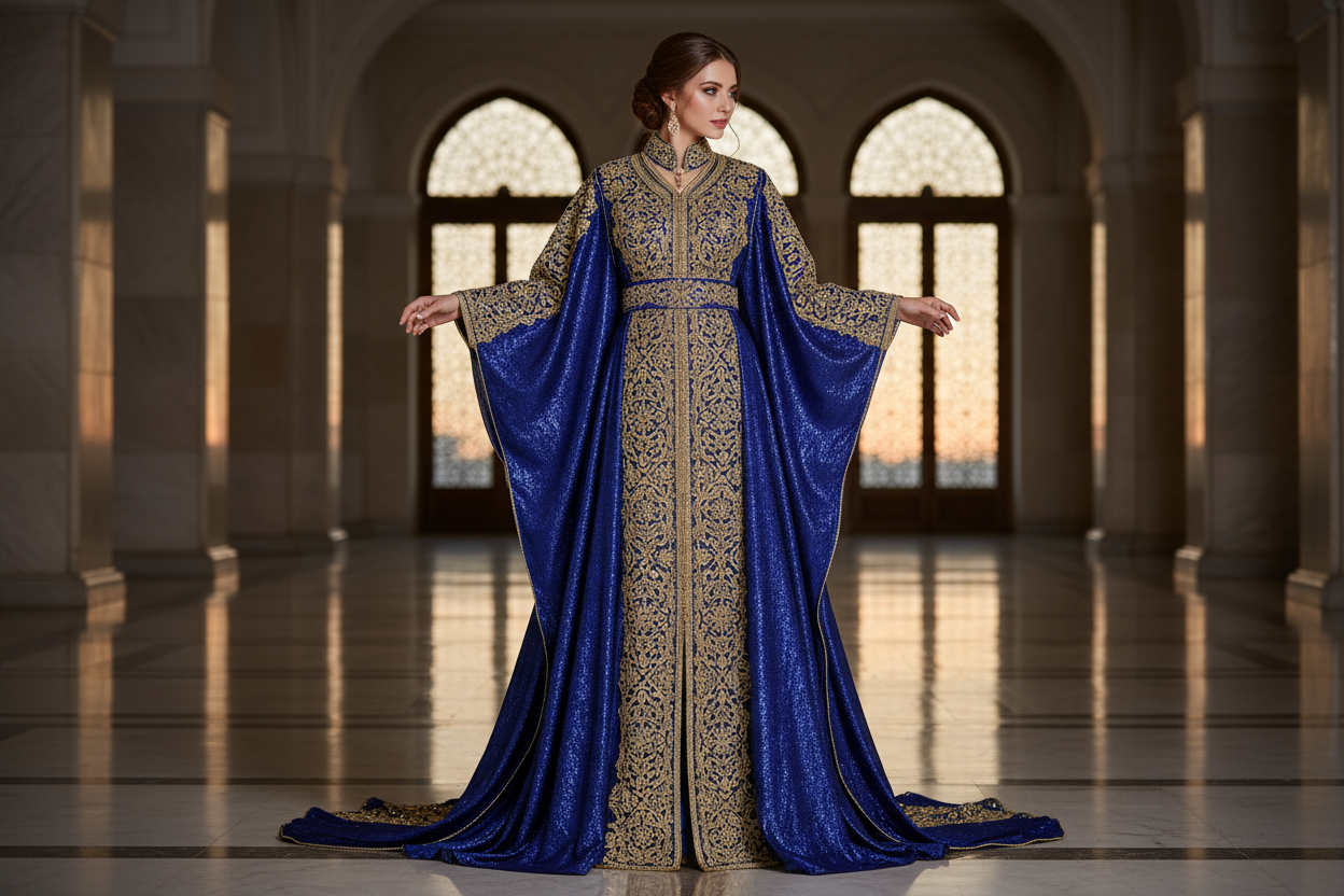 Gorgeous Moroccan Caftan Dress with Gold Lace – Albanian Abaya Prom
