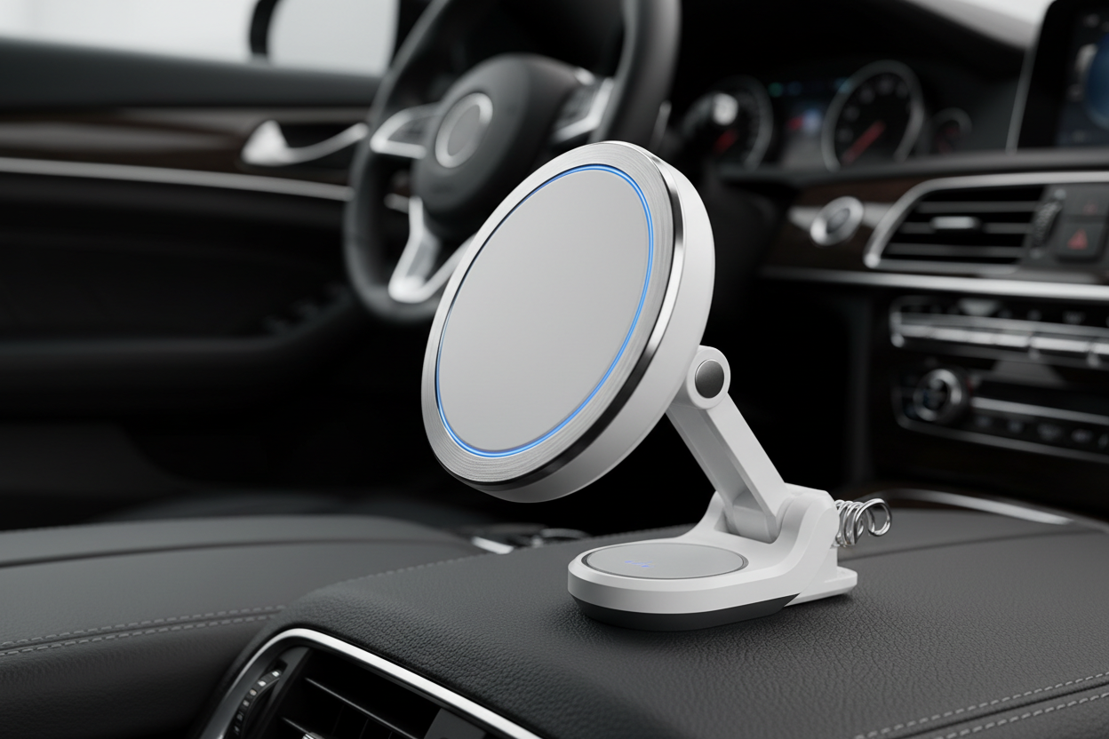 iPhone 15/14/13 Magnetic Car Wireless Charger & Phone Holder - White