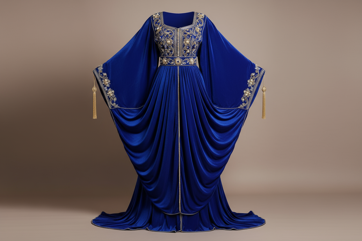 Royal Blue Moroccan Caftan Formal Evening Dresses Long Sleeves Appliques
