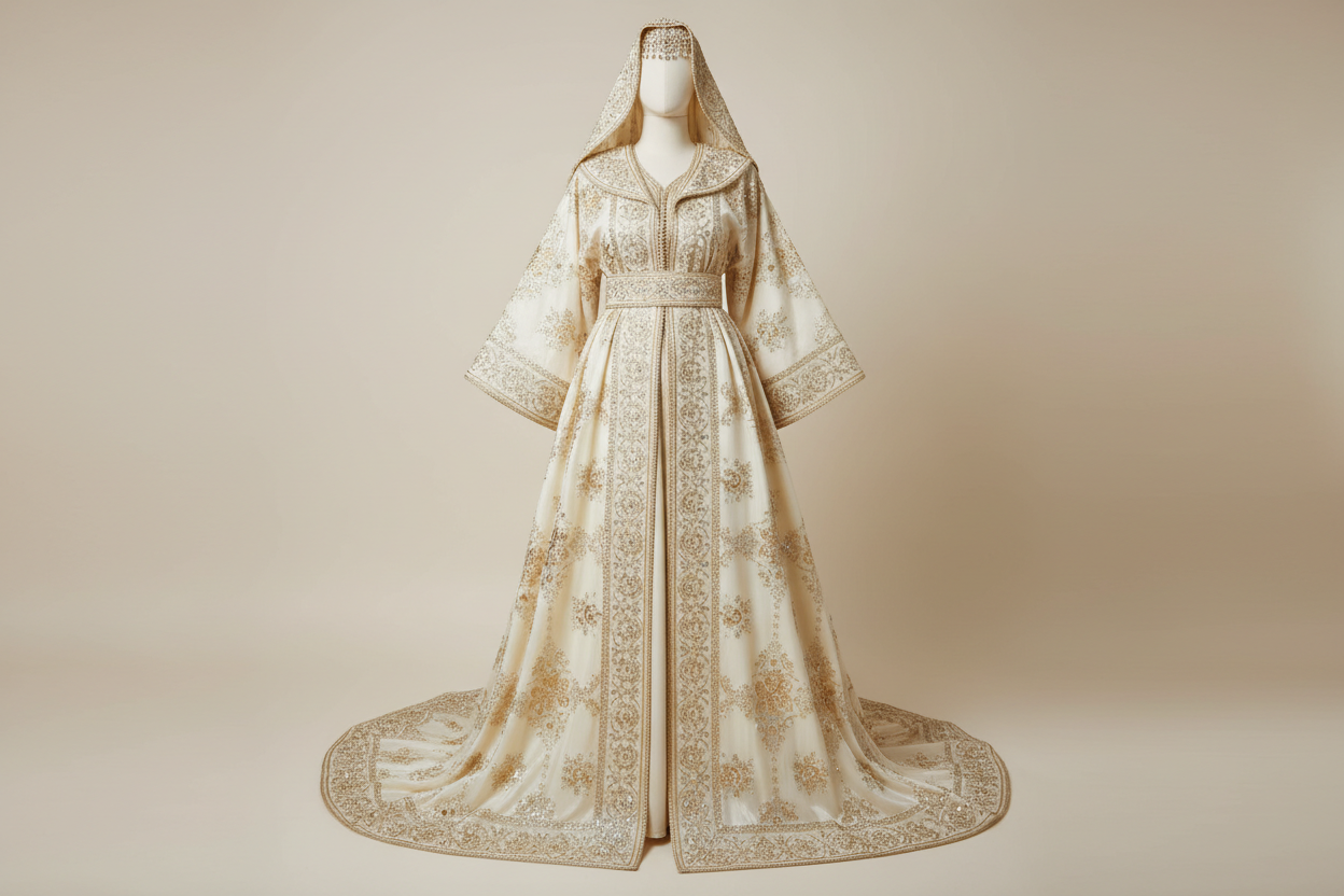 Traditional Moroccan Muslim Wedding Dress – Applique Lace Abaya Elegant