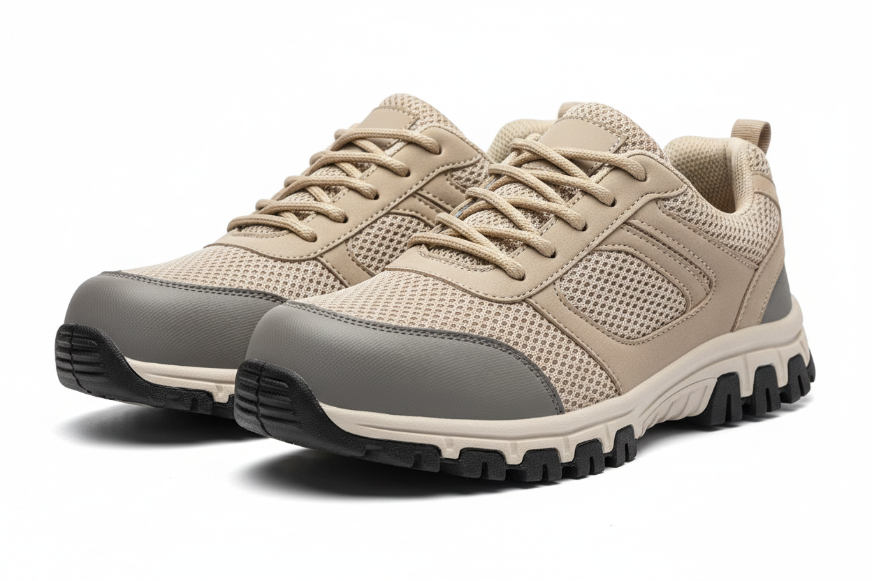 Unisex Breathable Safety Shoes  – Steel Toe Work Sneakers-Beige