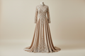 Vintage Muslim Champagne  Wedding Dress - Beaded Velvet Satin - champaign