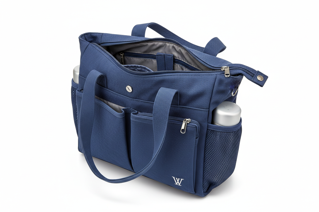 Women's Canvas Tote Handbag – Casual Travel Zip Organizer Bag = blue