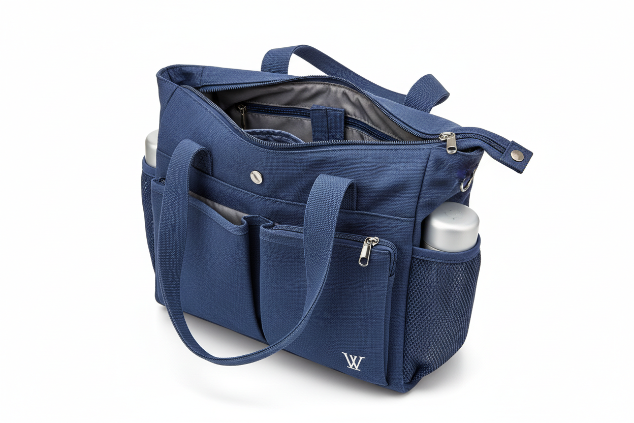 Women's Canvas Tote Handbag – Casual Travel Zip Organizer Bag = blue